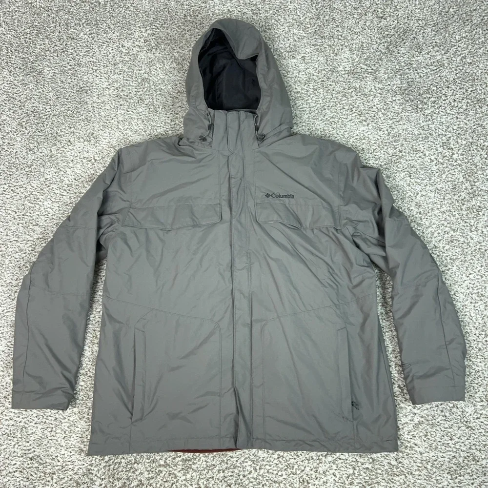 Columbia Jacket Mens XL Gray Omni Tech Hooded Interchange Insulated Parka 3 in 1